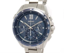 Seiko Brightz SAGA151 Radio wave control Date Blue Silver Solar Mens Watch Auth