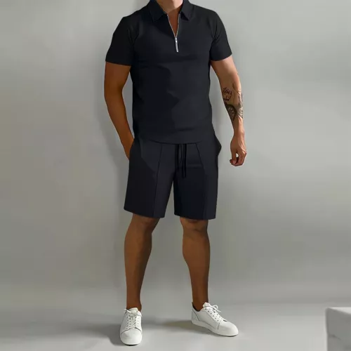 Conjunto de 2 piezas de conjunto de verano para hombre manga corta camisetas pantalones cortos conjunto informal suéter - Imagen 22 de 36