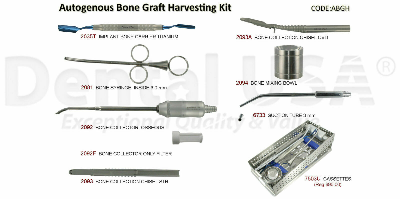 DENTAL USA Autogenous Bone Graft Harvesting Kit Apex Model ABGH FDA ...