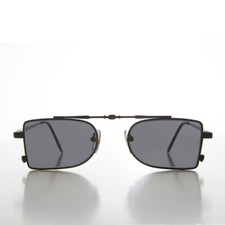 Black Futuristic Pilot Style Vintage 90s Sunglass Gray Lens - Delvin