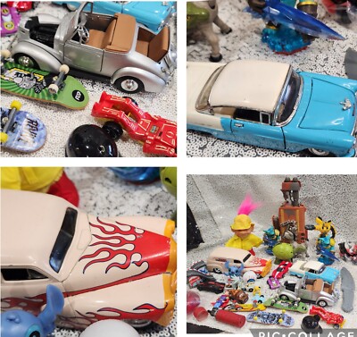 Lot of Vintage Collectible Toy's figurines, die cast cars Tech Deck  Junk Draw