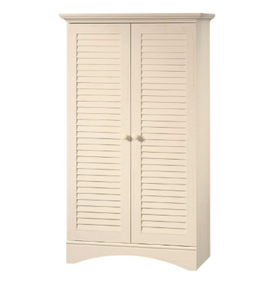Vintage Antique White Wood Finish Wardrobe Armoire Storage