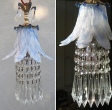 Blue Murano GLASS Snowflake beaded brass tole Lamp Italian beaded opaline prisms