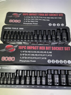 32-teiliges SCHLAGSECHSKANT & TORX BIT STECKSCHLÜSSELSET H2-H22 T6-T70 1/4'''' 3/8'''' 1/2''''dr 11 Mill