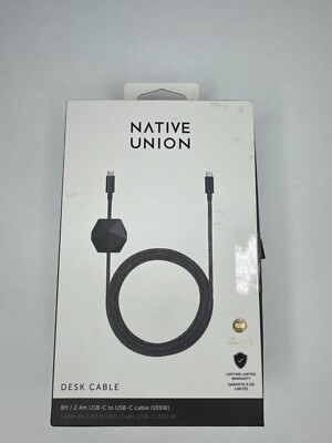 Native Union Desk Cable USB C to USB C 8ft 100W cable for macbook tablets chrome