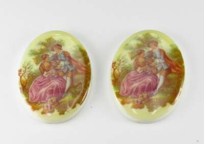 Women Double Head Cameos 40X30mm Oval Cabochons Ivory Black Female Profile 4 pcs