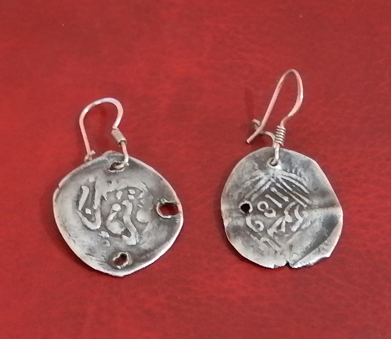 Antique Moroccan Coin Solid Silver Circle Earring… - image 4