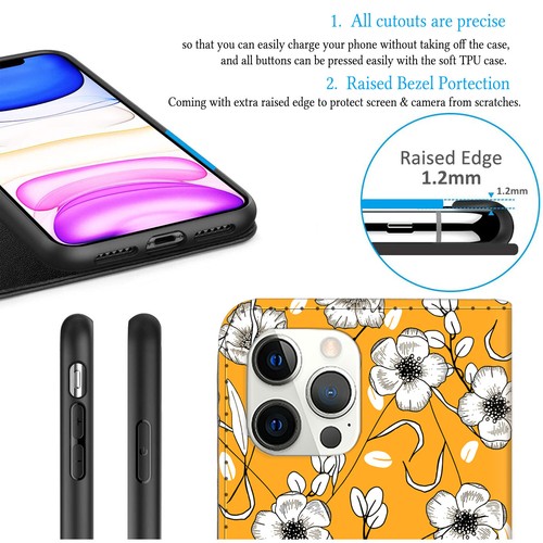 Flip Leather Case For iPhone 16 Pro Max 13 14 15 Flower Personalised Phone Cover - Picture 14 of 108