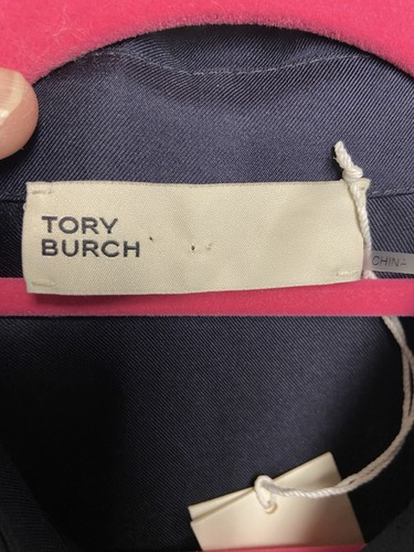 NUOVO abito camicia seta Tory Burch - blu navy plissettato LS taglia 2 - nuovo con etichette vendita al dettaglio $598 - Foto 9 di 11