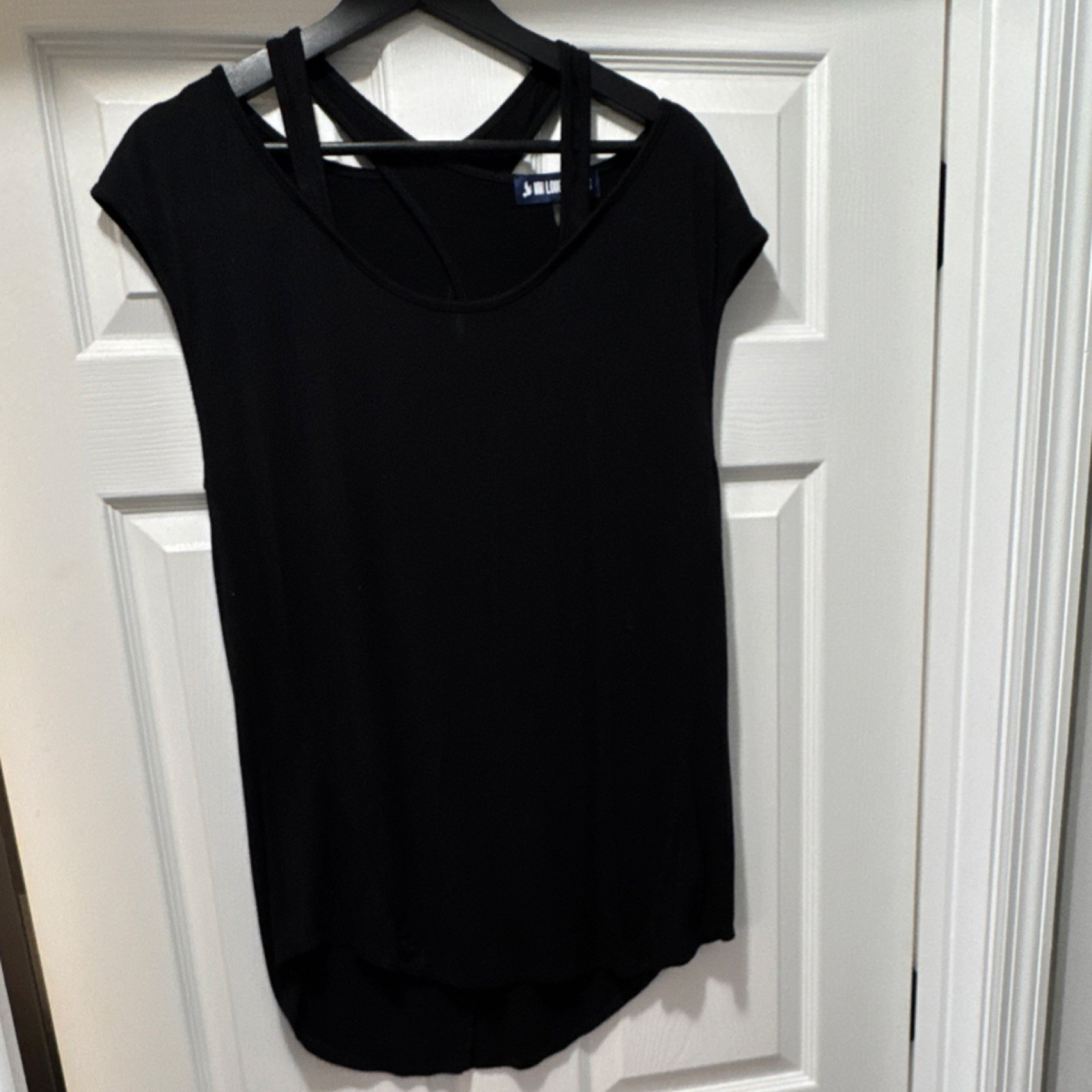 INK LOVE AND PEACE Women's Black Strap Accent Scoop Neck Cap Sleeve T-Shirt XL