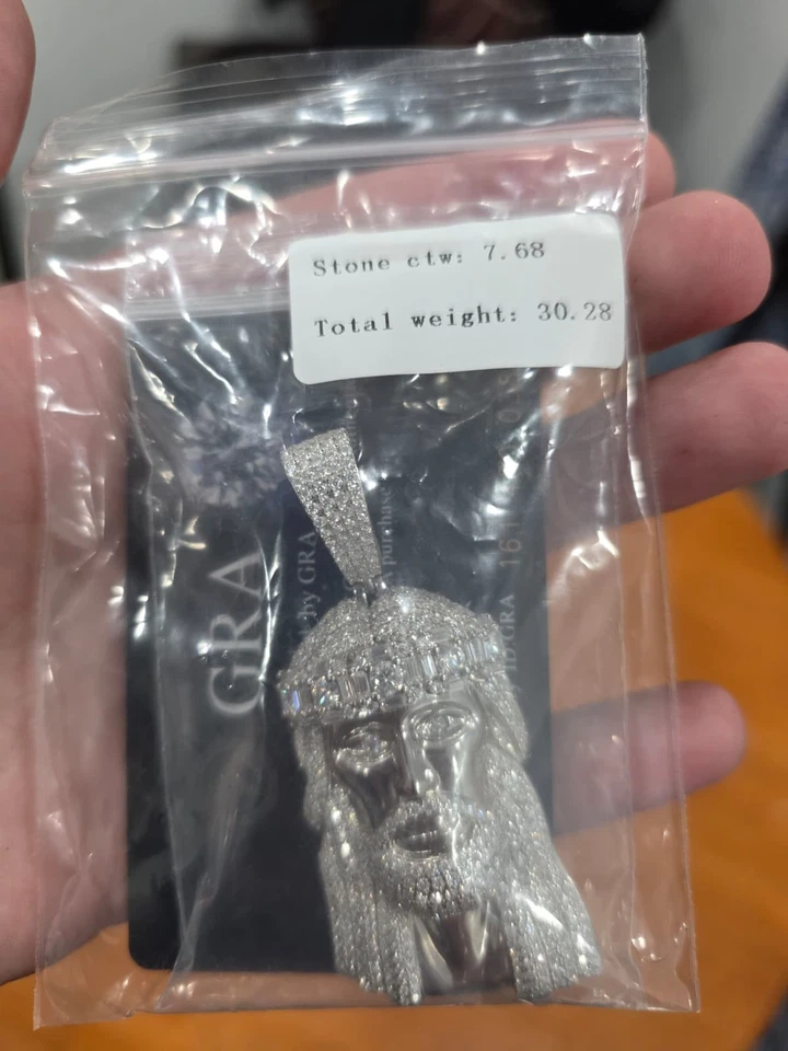 MOISSANITA Gran Jesús Pieza Colgante Helado Pasa Probador, Plata de Ley 925 Real Foto 4 de 4