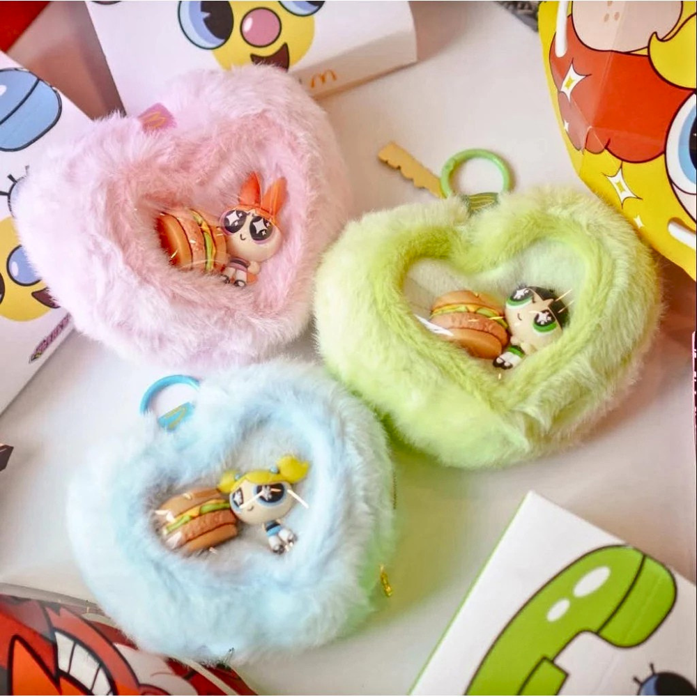 McDonald's X The Powerpuff Girls Heart Fuzzy Pouch Keychain Bag