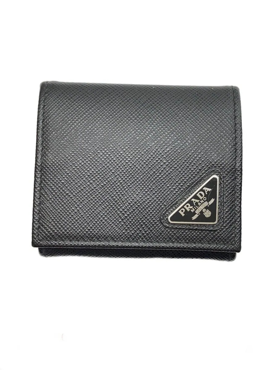 PRADA Saffiano Triangle Card Case in Leather, Black