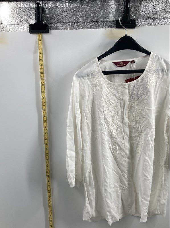 Rangavali Women's White Embroidered Tunic Shirt Kurta Long Sleeve Size 36 NWT