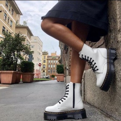 Doc Dr. Martens Jadon Smooth Leather Platform White Boots Women's Size 6 Nice