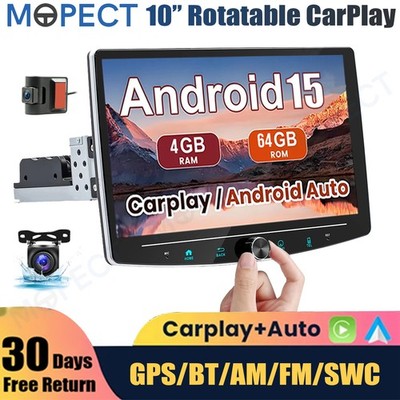 10.1'' Universal 4+64GB Car Stereo Radio DVR+ 1Din Rotatable Carplay GPS Navi+AHD