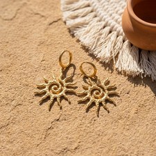 Vintage Gold Sun Spiral Earrings, 304 Stainless Steel Dangle Jewelry