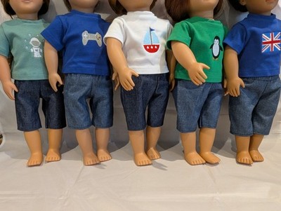 18'' Junge Puppen Jeansshorts & besticktes T-Shirt passt Our Generation AG D/Frnd
