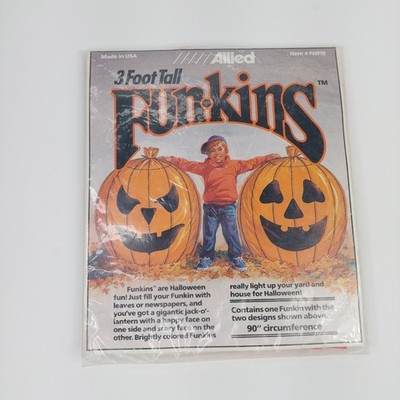 Vintage 1990 Allied Funkins 3 Foot Tall Pumpkin Leaves Leaf Bag Yard Decor