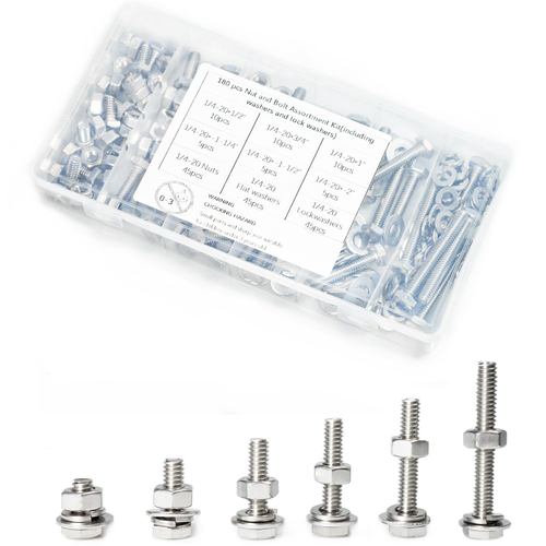180 Pcs SAE Stainless Steel Nuts and Bolts Assortment Kit, Including 6 Sizes 1/4 - Picture 9 of 12