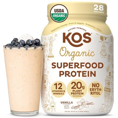 KOS Vegan Protein Powder Erythritol Free, Vanilla USDA Organic - Pea Protein ...