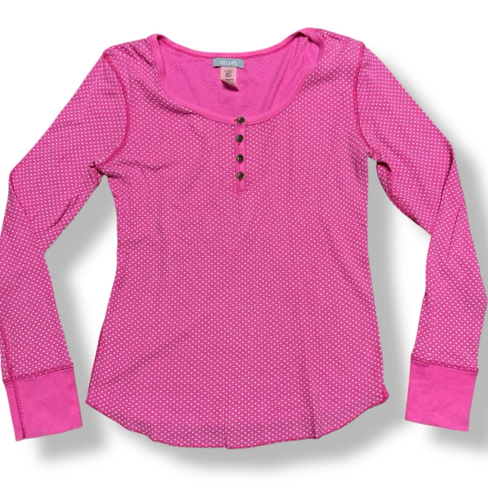 Top térmico dELiA*s Y2K para mujer L rosa a lunares Barbiecore tejido gofre Foto 2 de 4