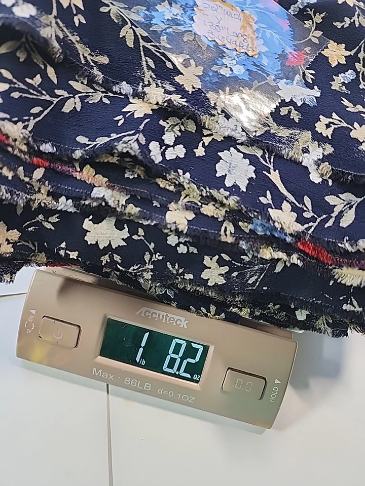 Navy Blue Red Beige Blue Floral Print Rayon Crepe Sewing Fabric Vtg 52"w X 3.6yd - Image 3 of 4