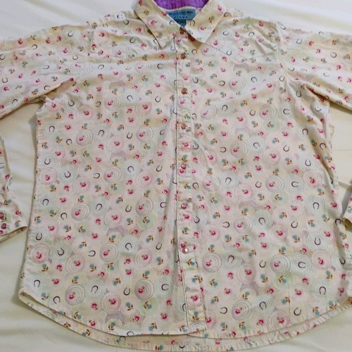 Wrangler Blues Shirt Pink Pearl Snap Buttons Horseshoe Floral Print Western XL - Picture 7 of 11