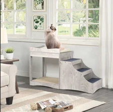 Unipaws Decorative Bunk Cat Bed with Ladder, Weathered Grey, Small, Open Box