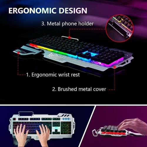 RedThunder K900 V2 Semi-Mechanical Gaming Keyboard,UK Layout,RGB Black - Picture 6 of 13