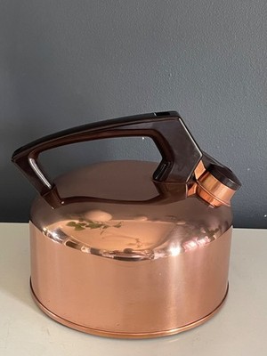 Vintage Mirro Copper Tea Kettle Whistling Teapot Bakelite Handle MCM