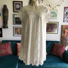 REBELLION Again size L Boho Romantic Cream Lace Coquette Shift Dress