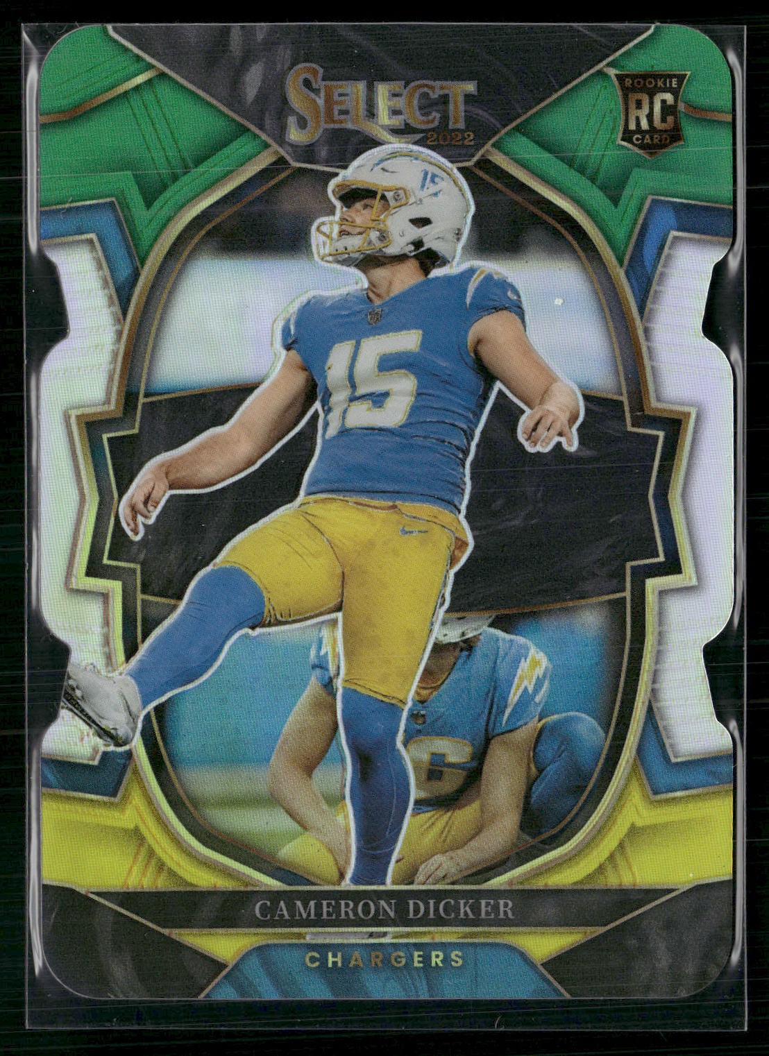 2022 Panini Select #16 Cameron Dicker Green and Yellow Prizm Die Cut