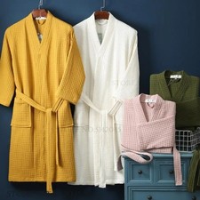Waffle Kimono Bathrobe Gown Couple Robe with Pocket Loose Home Dress Loungewear