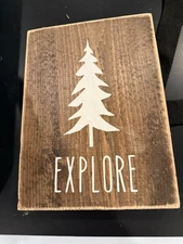 Handmade Wooden “Explore” Sign, Nature, Tree, 10”x7.25”x1”