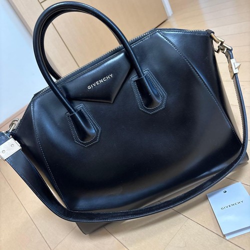 Givenchy Black Leather Handbag Top Handle Zipper Gold Hardware 31cm Authentic