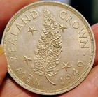 1949 New Zealand King George VI Fern Plant UK Vintage Silver Crown I75176 Fine — photo 6