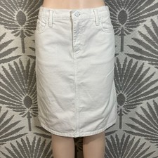 Vtg Polo Ralph Lauren Denim Midi Skirt White Cotton Womens Sz 8 90s Made In USA
