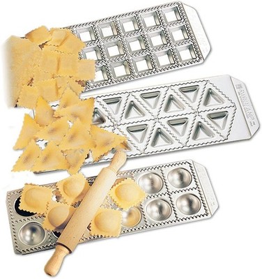 Imperia Ravioli Maker Set of 3 Italian Made Molds- Mini Squares, Tortelli, and