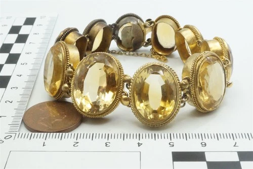 IMPRESSIVE ANTIQUE ENGLISH GILT NATURAL CITRINE BRACELET c1880