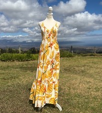 Farm Rio Tropical Banana Linen blend Sundress Tiered Sleeveless XS