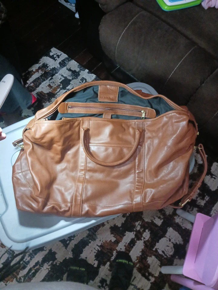 COACH Vintage Cabin Bag 502 Leather Travel Duffle w Strap British Tan Brass 90's - Image 3 of 4