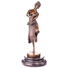 Bronze Skulptur Tänzerin Dancer Art deco  auf schwarzem Marmor sockel Signed