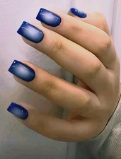 Press-On Nails Blue French Styled Ombre Short Shiny Squared Finish
