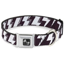 Dog Collar Bone Lightning Bolts Sketch Plum/White Small 9.5-13"