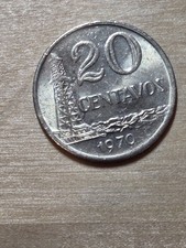 Brazil 20-centavos coin, 1970. KM# 579, copper-nickel. Oil tower. Liberty.