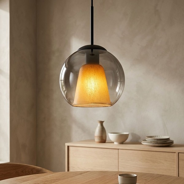 LED HäNgelampe Schwarz Pendelleuchte Wohnzimmerlampe Glas Rauchoptik H 120 Cm-image