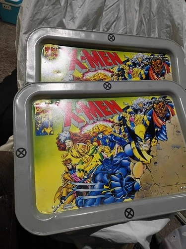 (2) 1994 Vtg  Marvel Comics X-Men Metal TV Serving Lap Tray With Folding Legs
