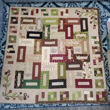 Vintage Hand Made Quilt Patchwork Life Milestones Friendships 69.5 x 69.5"