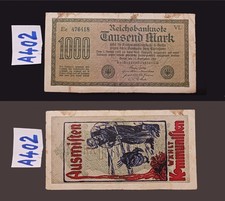 A402 = One Germany banknote 1000 mark 1922, devalued by a political overprint